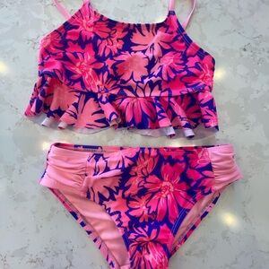 Floral Pink and Blue Kids Swim Set